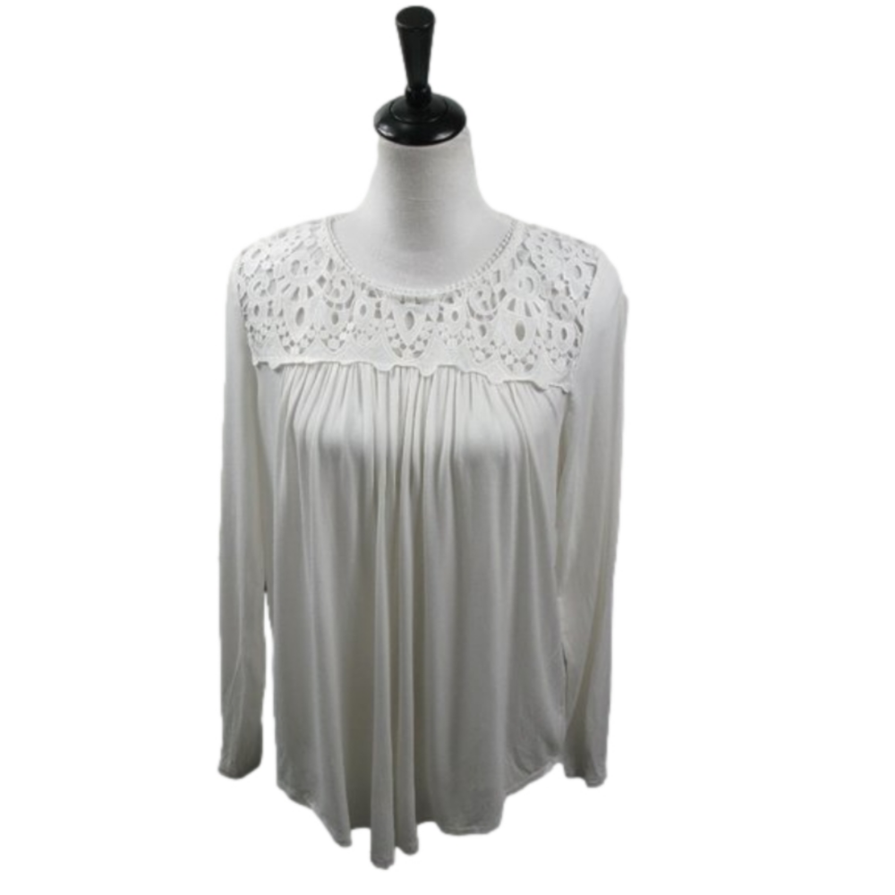 Philosophy White Lace Neckline Long Sleeve Knit Top Size Medium